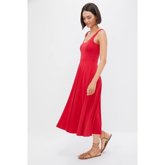 Tuckernuck POMANDER PLACE Red Leon Dress Scoop Neck Fit Flare Midi Pockets sz S - Picture 3 of 8